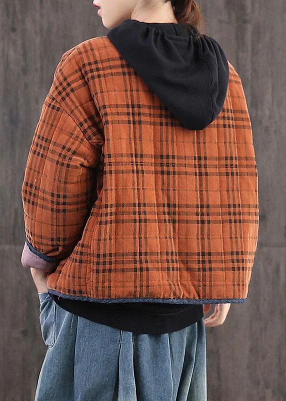 Sports Fashion diy Orange Plaid Patchwork Corduroy Winter Coat