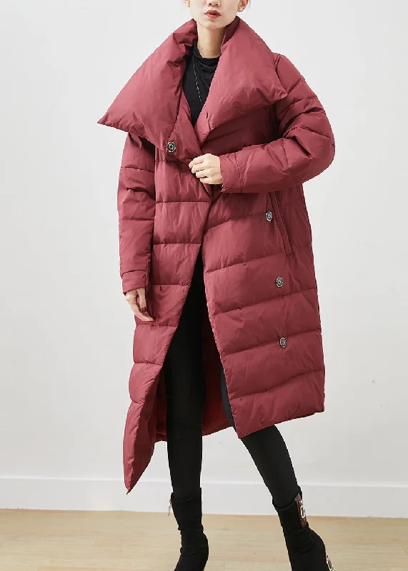 Artistic Temperament Women Mulberry Asymmetrical Warm Duck Down Puffer Jacket Winter