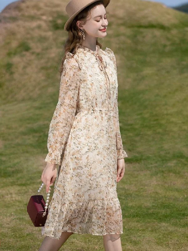 French Style Cottagecore Lace Detailed Floral Midi Dress