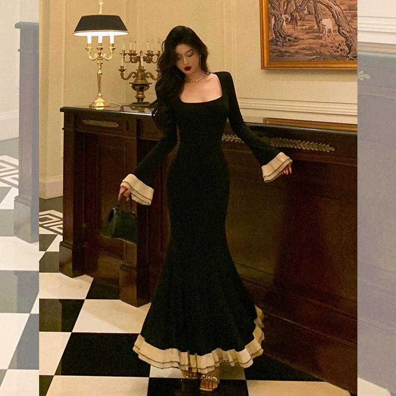 Classic Style Mermaid dress for women retro square neck long dress party dress S5698 Classic Style Mermaid dress for women retro square neck long dress party dress S5698