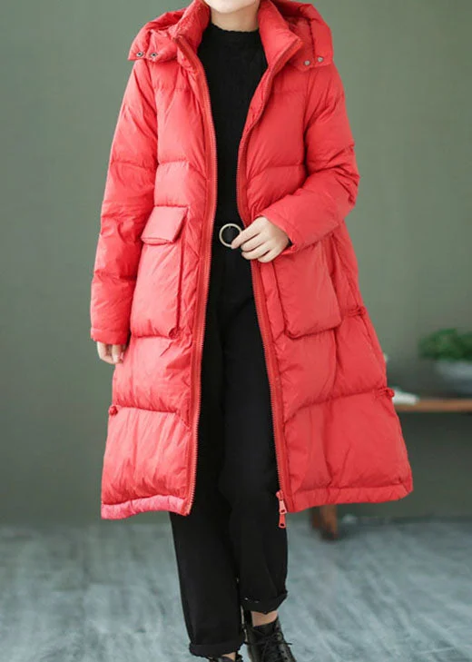 Fashionable Inner Wear Style Red Zip Up Pockets Duck Down Down Coat Winter