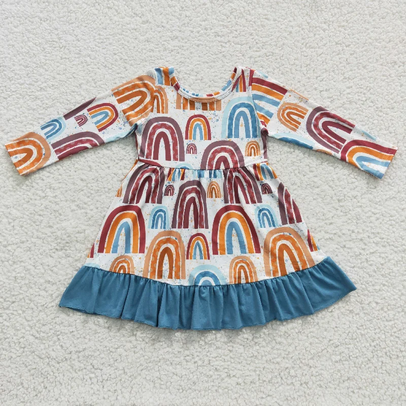 New Products girls rainbow long sleeve dress GLD0205