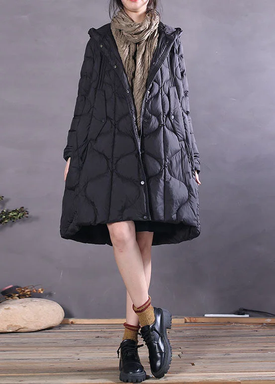 Sweet Style Natural Black Hooded Loose Duck Down Winter down coat