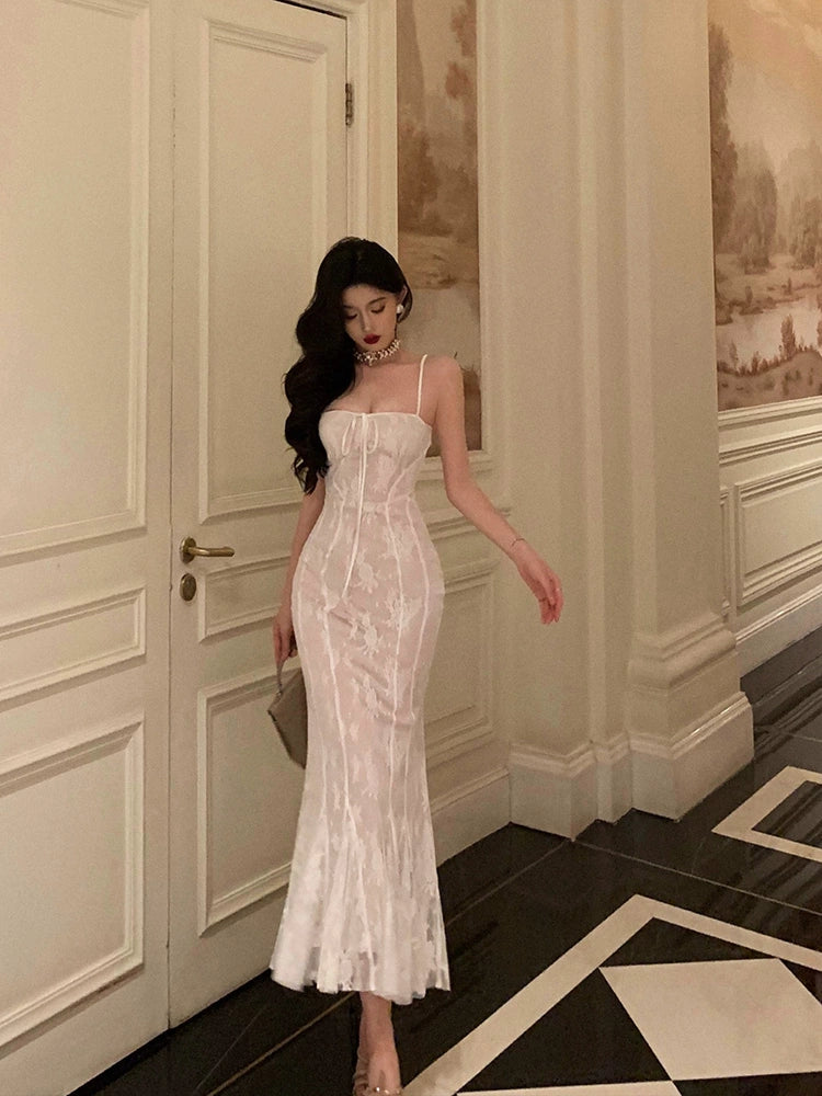 Sports Fashion lace suspender dress summer new sexy mermaid long party dress     S5635