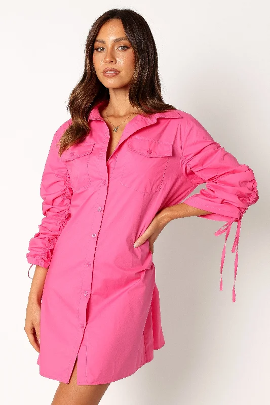 Creative Prints Dune Long Sleeve Mini Shirt Dress - Pink