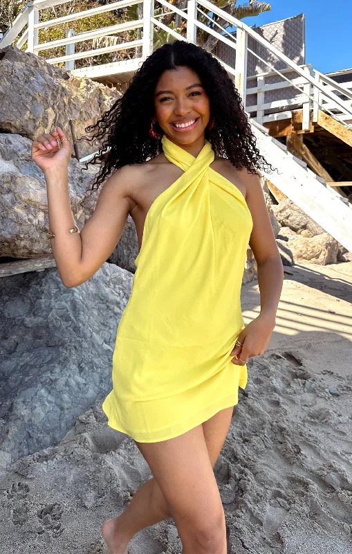 Fashion Selection Jasmine Halter Mini Dress ~ Bright Yellow