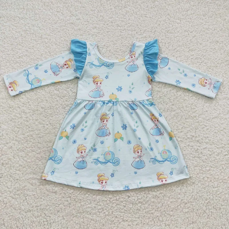 Celebrity Must-have Girls cartoon princess blue pumpkin long sleeve dress GLD0254