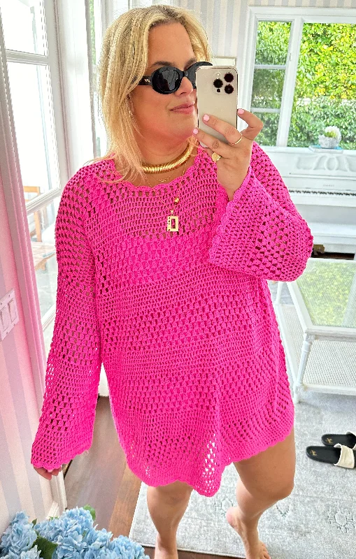 Exclusive Customization Paula Pullover ~ Hot Pink Crochet
