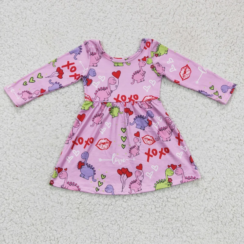 British Fashion Valentine's day Dinosaur long sleeve Dress