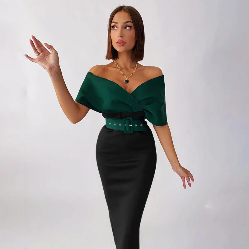 Simple And Comfortable Sexy Office Lady Dresses with Belt