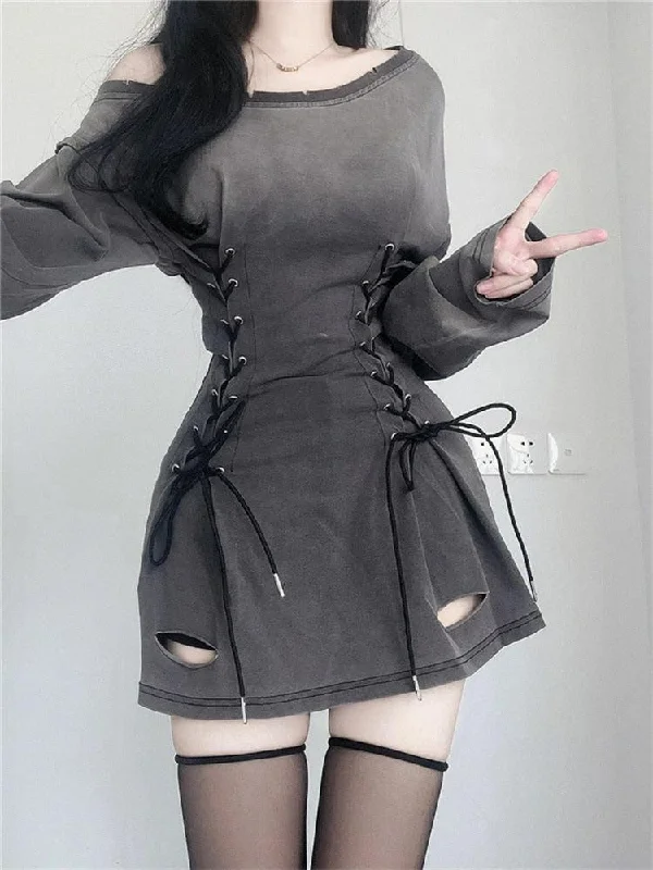 Spring Fashion Acubi Smoke Lace Up Mini Dress