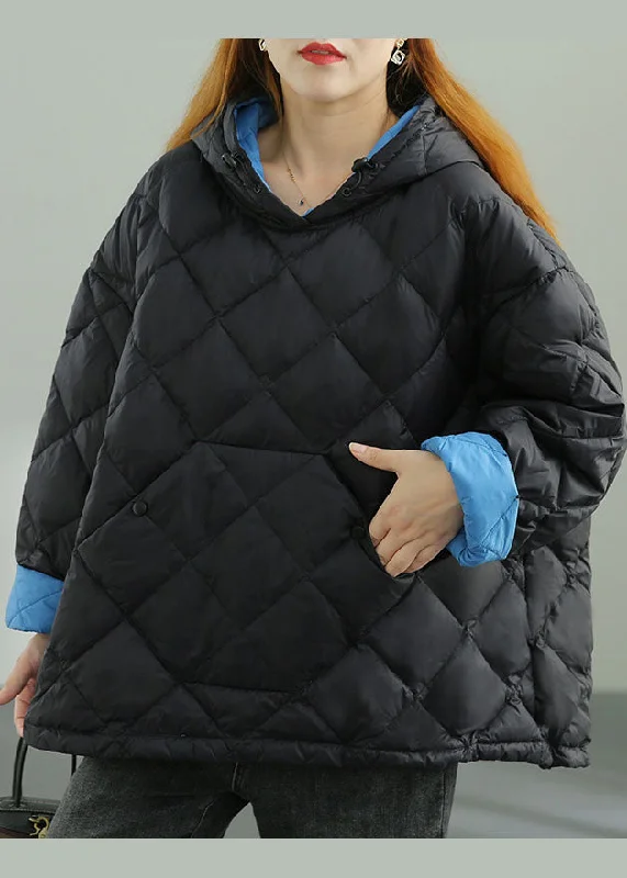 New Products Classy Black Hooded Button Duck Down Winter Coats