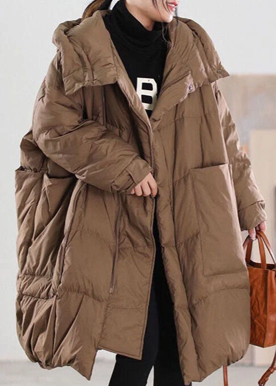 Embroidered Letters Beautiful Chocolate Hooded Loose Duck Down coat Winter