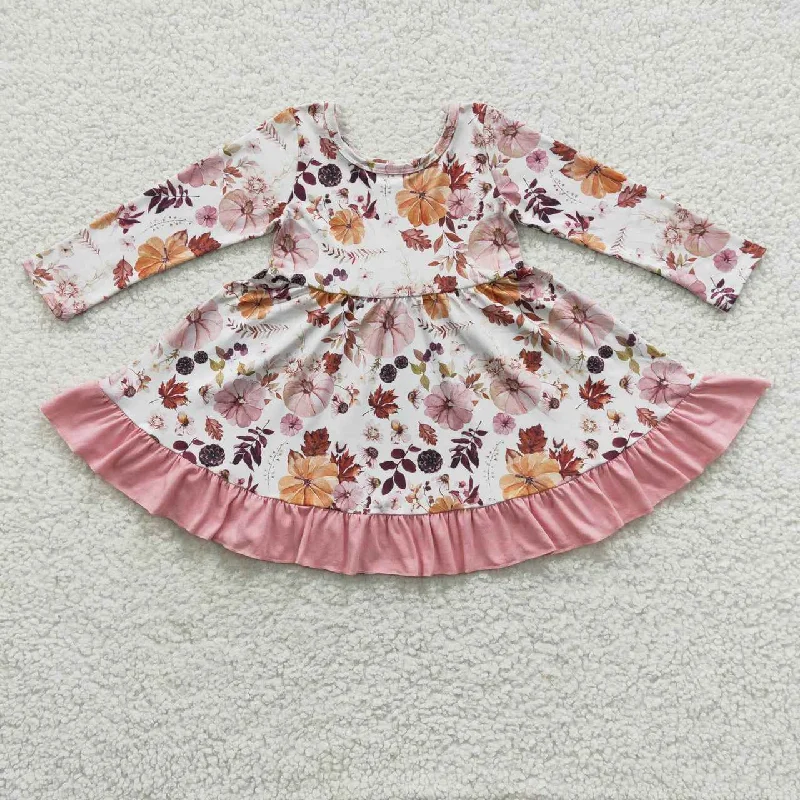 Elegant Wear girls pumpkin floral dress GLD0212