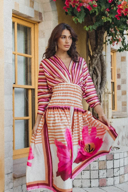 Sweet Style Emilia Long Sleeve Maxi Dress - Pink Stripe
