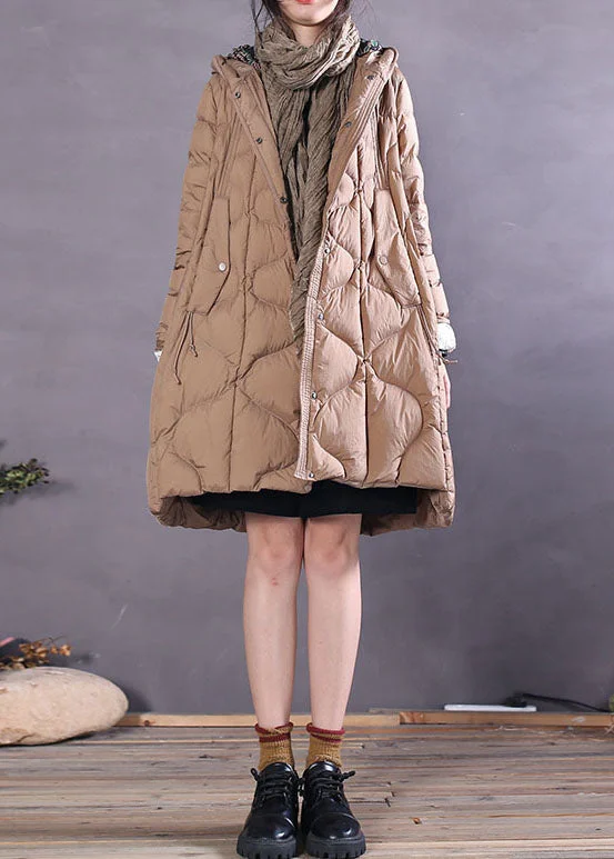 Lively And Youthful Khaki Button Duck Down coat Zip Up Winter