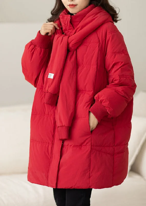 Comfortable Mind Handmade Red Zip Up Pockets Duck Down coat Winter