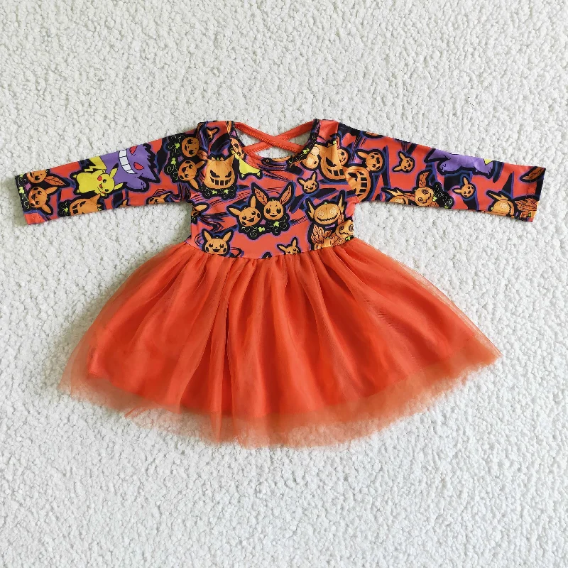 Romantic Data GLD0010 girl halloween long sleeve stitching mesh frock kids pumpkin twirl dress Romantic Data GLD0010 girl halloween long sleeve stitching mesh frock kids pumpkin twirl dress