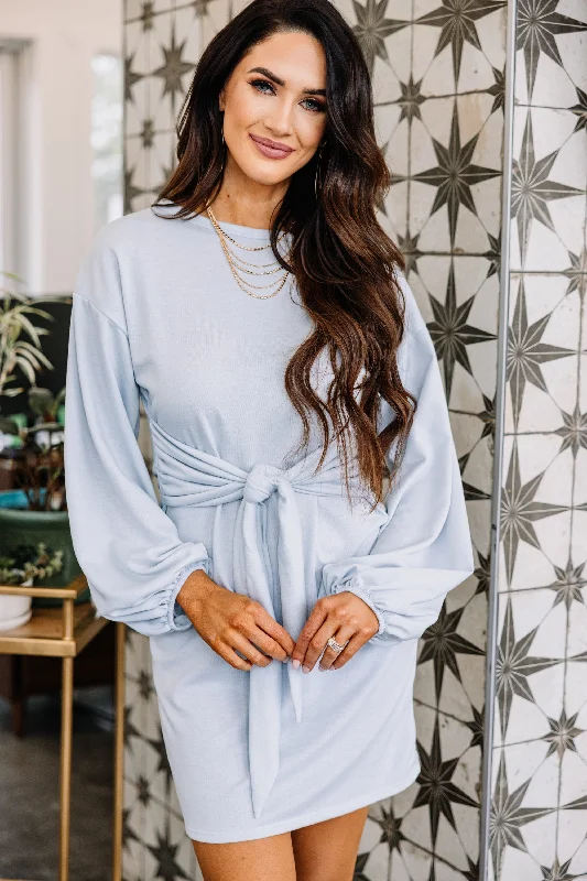 Celebrity Must-have Easy To See Pale Blue Tied Waist Dress