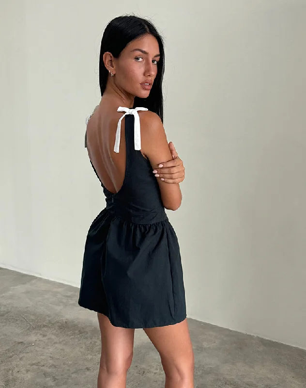 Fresh And Fashionable Taleshi Mini Dress in Black with Tap Shoe Off White Bows