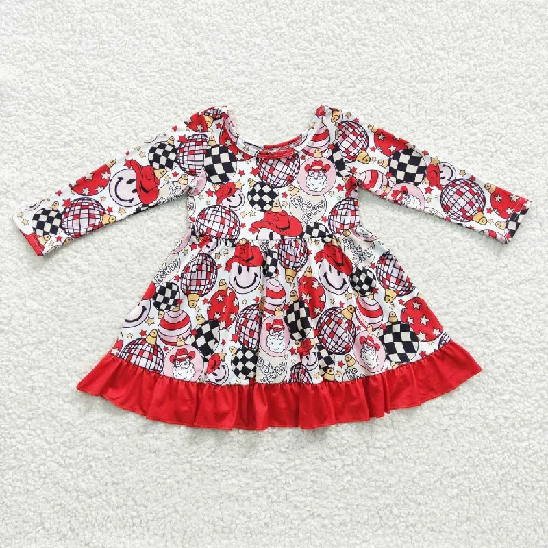 Floral Prints Girls howdy long sleeve red dress GLD0209