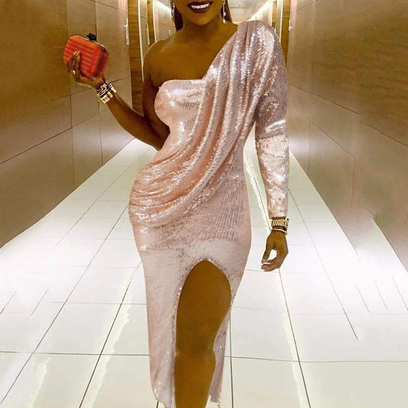Elegant Temperament DressBetty - Free Shipping Sexy One Shoulder Dress Sparkle Glitzy Sequins Dress Fashion Cold Shoulder Celebrity Christmas Party Elegant Temperament DressBetty - Free Shipping Sexy One Shoulder Dress Sparkle Glitzy Sequins Dress Fashion Cold Shoulder Celebrity Christmas Party