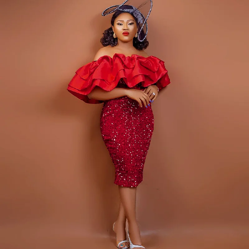 High-quality Styles Sexy Red Sequined Strapless Women Party Dresses