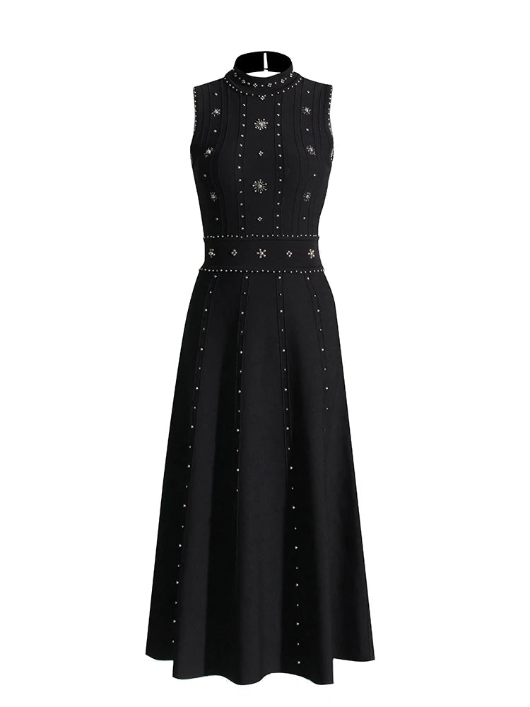 Practical Style Beaded O-Neck Backless Sleeveless Dress
