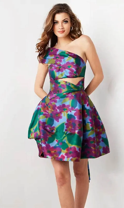 High-end Fashion Jovani 34408 - One-Sleeve Cut-Out Detailed Cocktail Dress