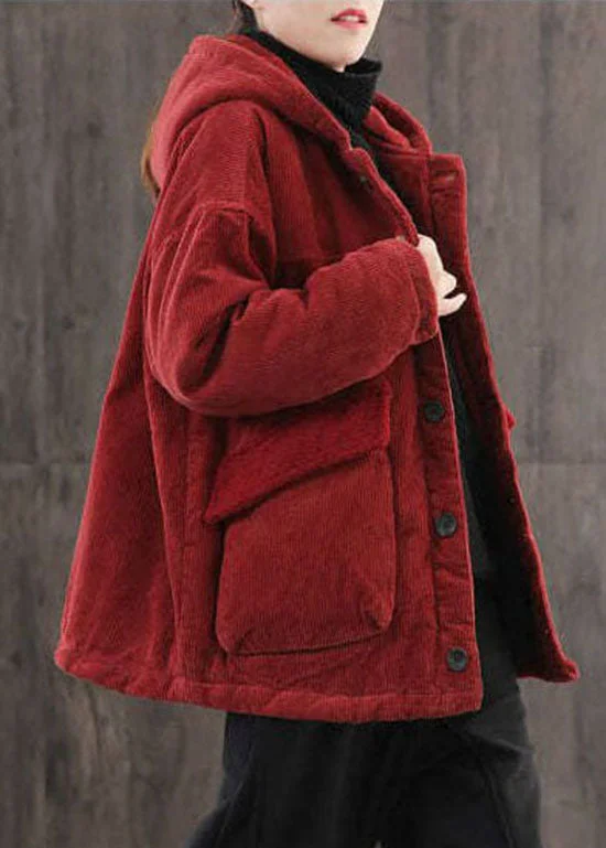 Bright Colors Casual Mulberry Hooded Corduroy Fine Cotton Filled Parka Winter