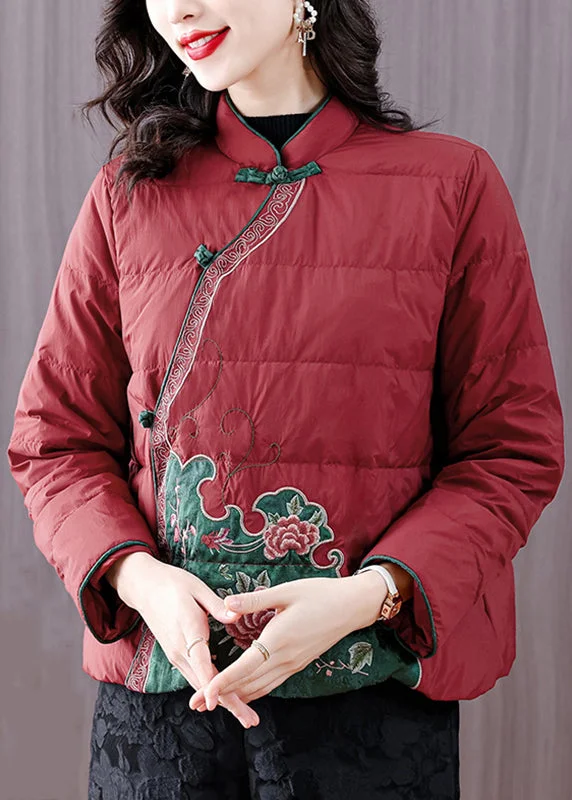 Luxury Style Chinese Style Red Stand Collar Embroideried Fine Cotton Filled Jackets Winter Luxury Style Chinese Style Red Stand Collar Embroideried Fine Cotton Filled Jackets Winter