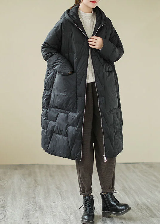 Romantic Data Fitted Black Loose Pockets Fine Cotton Filled parka Winter