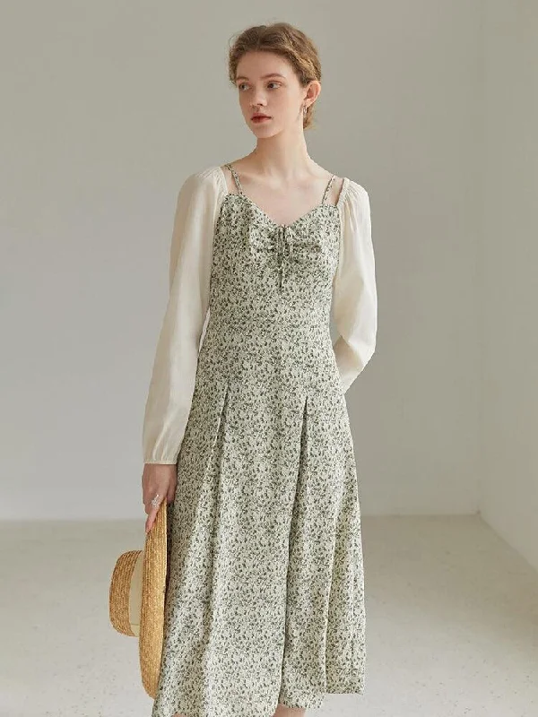 Fashion Selection Cottagecore Shirt Sleeve Floral Midi Dress