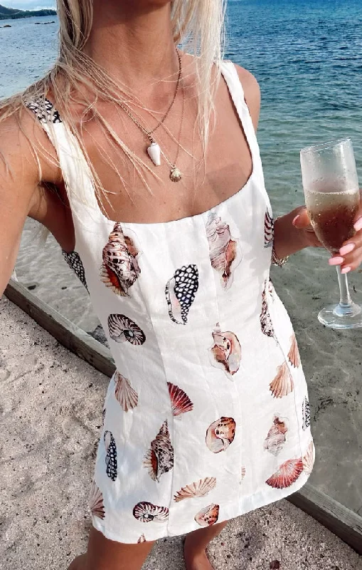 Soft And Comfortable Steph Mini Dress ~ Shell Linen