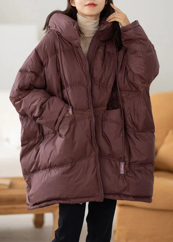 Sports Trend Simple Chocolate Zip Up Loose Duck Down Down Coats Winter