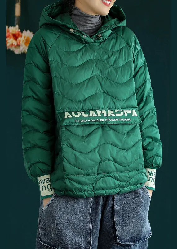 Exquisite Fabrics Loose Green Hooded drawstring Duck Down Sweatshirt Winter down coat Exquisite Fabrics Loose Green Hooded drawstring Duck Down Sweatshirt Winter down coat