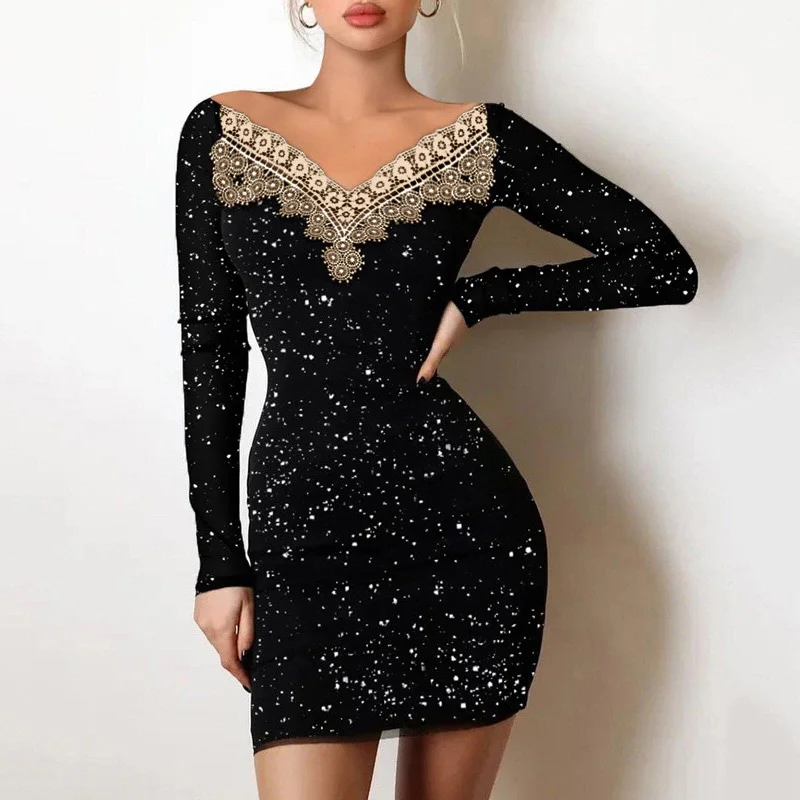 Retro Fashion DressBetty - Women's Mesh Sleeve Long Sleeve A-line Mini Dresses