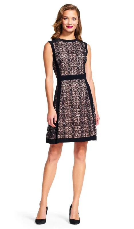 Comfortable Series Adrianna Papell - AP1D100368 Sleeveless Lace Jewel Neck A-line Dress Comfortable Series Adrianna Papell - AP1D100368 Sleeveless Lace Jewel Neck A-line Dress