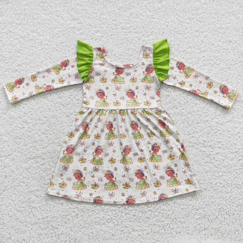 Urban Sense Girls green ruffle lace cartoon princess long sleeve dress GLD0249
