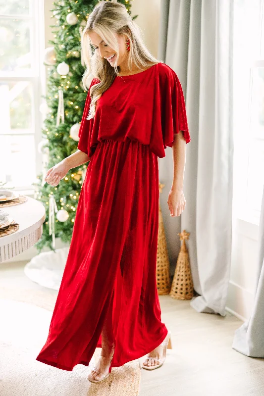 Basic Version Out On The Dance Floor Red Velvet Maxi Dress