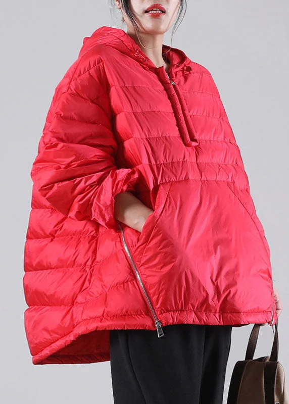 Youthful Vitality Bohemian Red Hooded Pockets Duck Down Jackets Winter