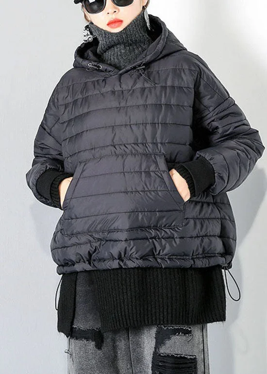 Trendy And Casual Elegant Black drawstring Hooded Pockets Fine Cotton Filled tops Winter Trendy And Casual Elegant Black drawstring Hooded Pockets Fine Cotton Filled tops Winter