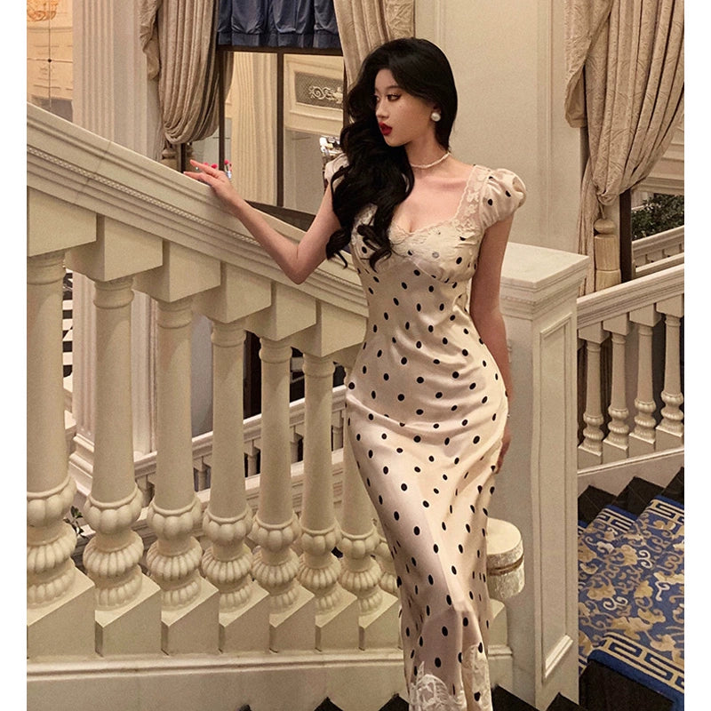 Elegant And Casual lace polka dot dress summer new desire mermaid long party dress S5537 Elegant And Casual lace polka dot dress summer new desire mermaid long party dress S5537
