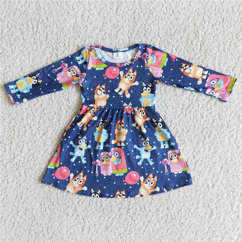 Classic Retro cartoon dog navy dress 6 A14-4