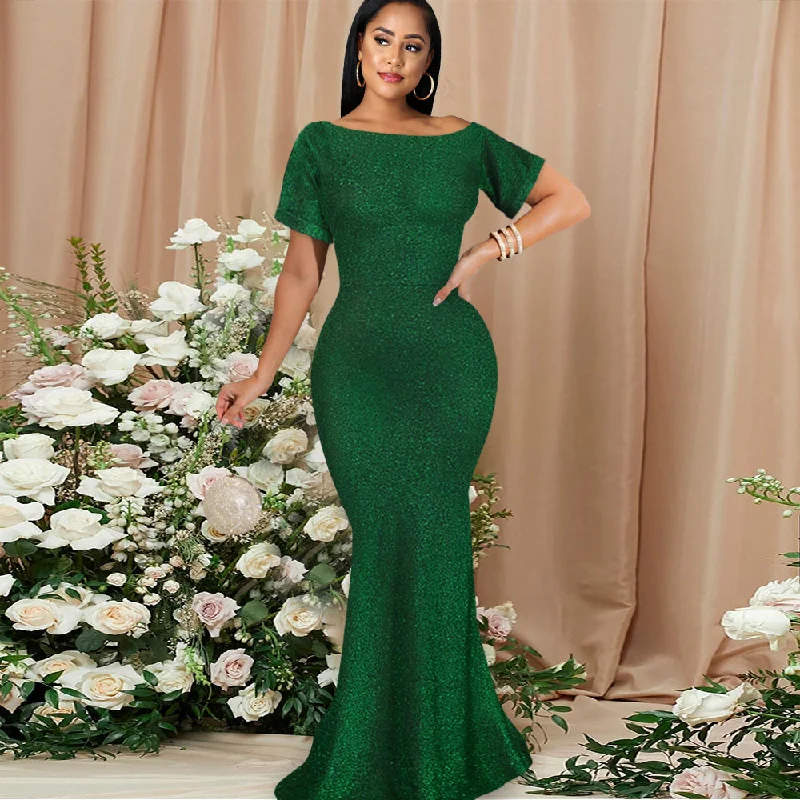 Fashionable Items Simple Design High Waist Green Women Party Dresses