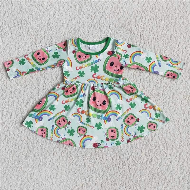 Modern Tailoring girls cartoon green long sleeve dress 6 A11-26