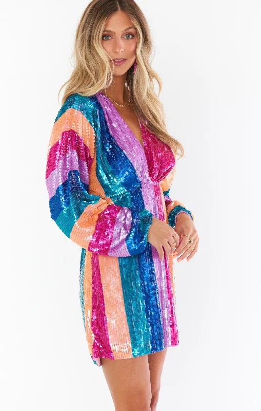 High Street Style Kidman Mini Dress ~ Neon Stripe Sequins