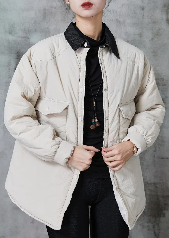 Minimal Style Casual White Peter Pan Collar Pockets Fine Cotton Filled Jacket Spring Minimal Style Casual White Peter Pan Collar Pockets Fine Cotton Filled Jacket Spring