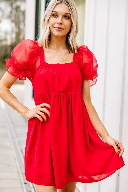 Comfortable And Cold-proof A Step Above Red Bubble Sleeve Dress