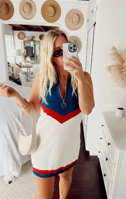 Personalized Wear Zoe Zip Dress ~ USA Chevron Knit